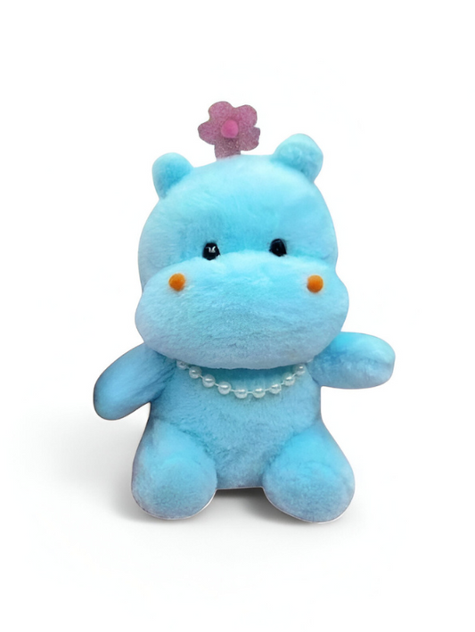 Blue Hippo Soft Toy - 8 Inch Stuffed Animal with Pearls and Flower - Cute & Cuddly Plush Toy for Kids LMI11612