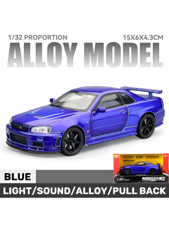 Purple - Nissan Skyline GTR R34 - Premium Alloy Metal Diecast Sports Racing Car Model - Openable Doors & Pull-Back Action Scale 1:32 - TV5396.
