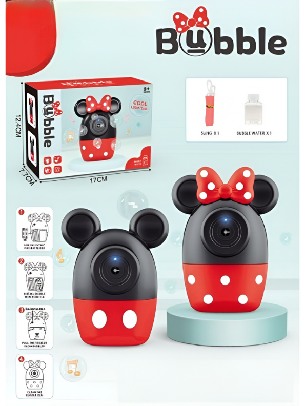 Minnie Mouse Bubble Camera Toy for Kids | Automatic Bubble Blower with Cool Lights & Music LMI13662