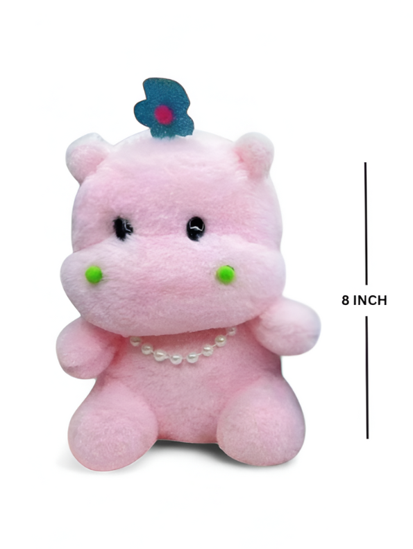 Pink Hippo Soft Toy - 8 Inch Stuffed Animal with Pearls and Flower - Cute & Cuddly Plush Toy for Kids LMI11612
