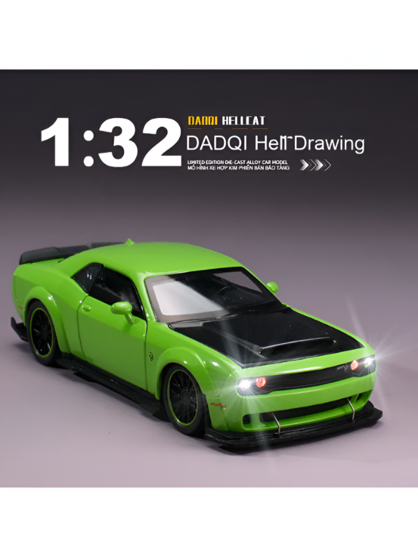 Green - Dodge Challenger Diecast Car 1:32 Scale with Openable Doors - Hellcat Replica TV5398