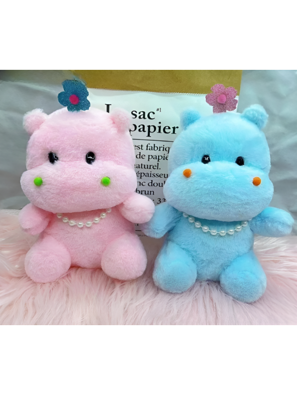 Blue Hippo Soft Toy - 8 Inch Stuffed Animal with Pearls and Flower - Cute & Cuddly Plush Toy for Kids LMI11612