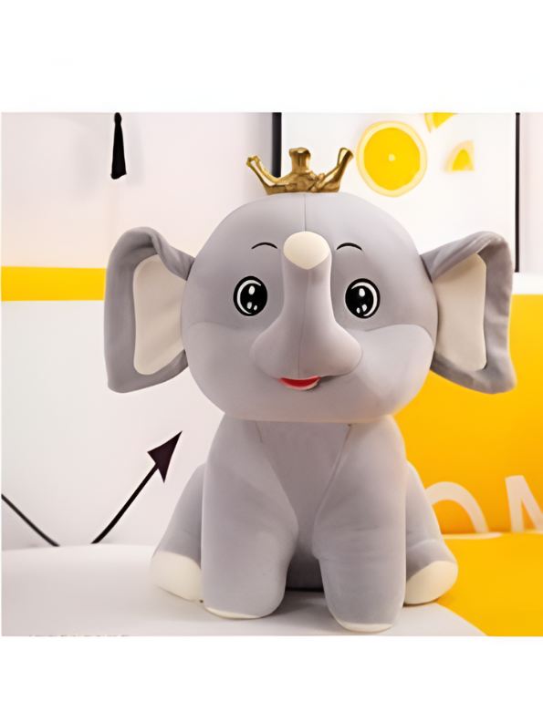 Grey - Cute and Cuddly Elephant with Crown Soft Toy - Adorable Plush Stuffed Animal LMI11471