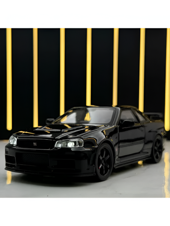 Black - Nissan Skyline GTR R34 - Premium Alloy Metal Diecast Sports Racing Car Model - Openable Doors & Pull-Back Action Scale 1:32 - TV5396.