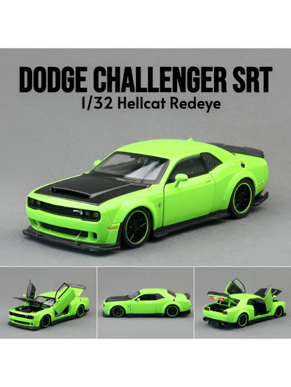 Green - Dodge Challenger Diecast Car 1:32 Scale with Openable Doors - Hellcat Replica TV5398