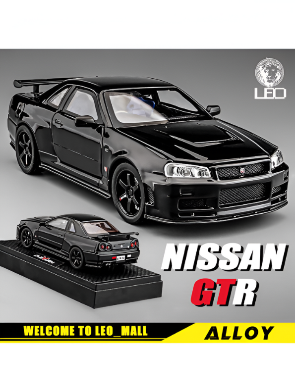 Black - Nissan Skyline GTR R34 - Premium Alloy Metal Diecast Sports Racing Car Model - Openable Doors & Pull-Back Action Scale 1:32 - TV5396.
