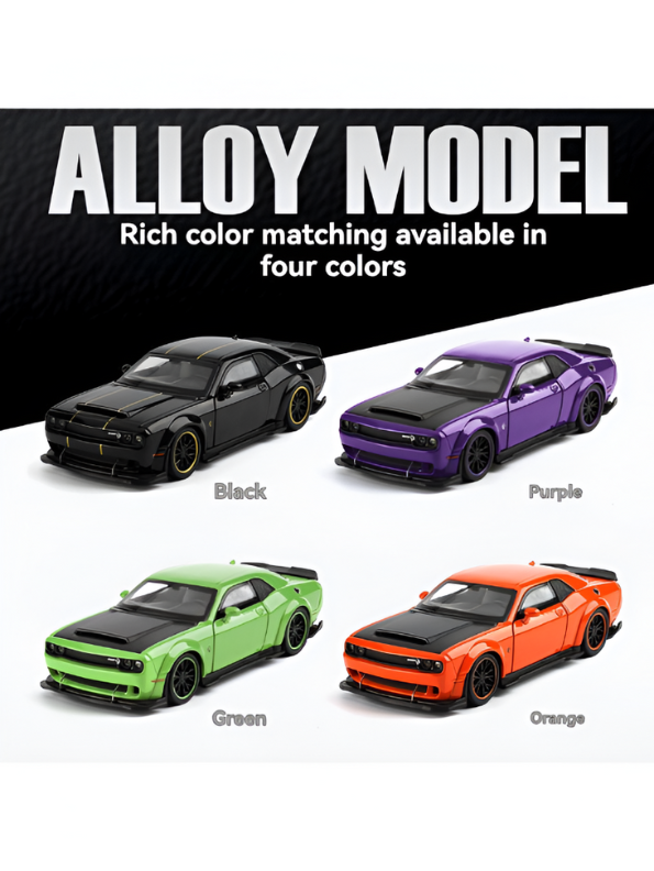 Orange - Dodge Challenger Diecast Car 1:32 Scale with Openable Doors - Hellcat Replica TV5398