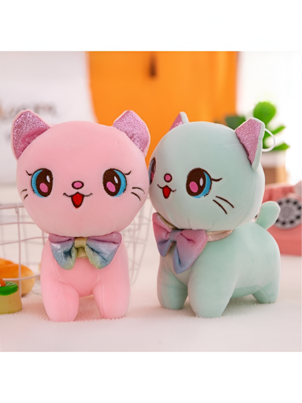 Adorable Green Cat Soft Plush Toy 8 Inch | Sparkle Ears & Rainbow Bow | Perfect Gift LMI11596