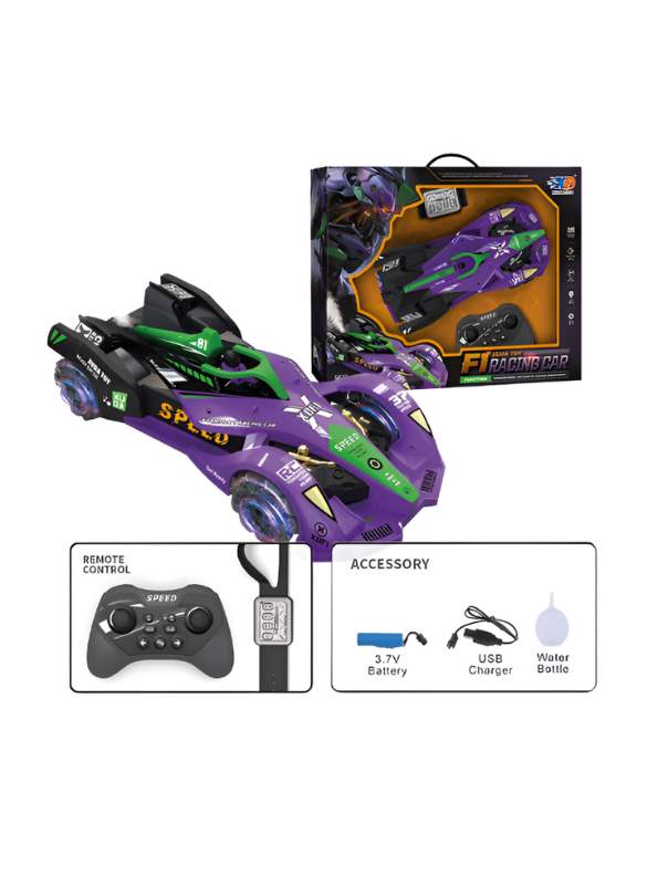 Purple F1 RC Racing Car 2.4GHz with Smoke Mist, LED Lights & 4WD Drift TV5890.