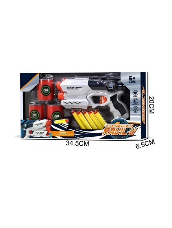 RAVIL-V Soft Bullet Foam Blaster Toy Gun with Foam Darts & Target Cans LMI16686.