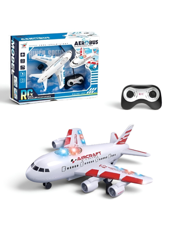 RC Aerobus Airplane Toy for Kids with Flashing LED Lights & Remote Control – Rechargeable Toy Jet Model TV4598