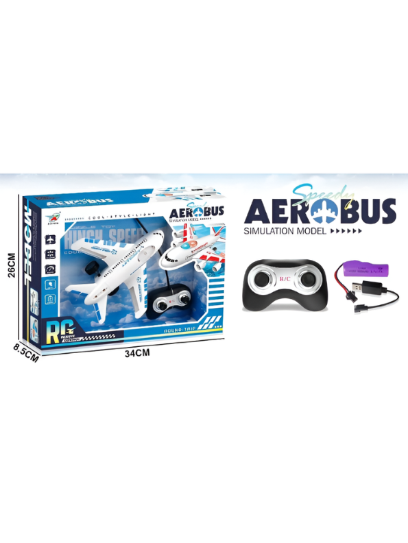 RC Aerobus Airplane Toy for Kids with Flashing LED Lights & Remote Control – Rechargeable Toy Jet Model TV4598