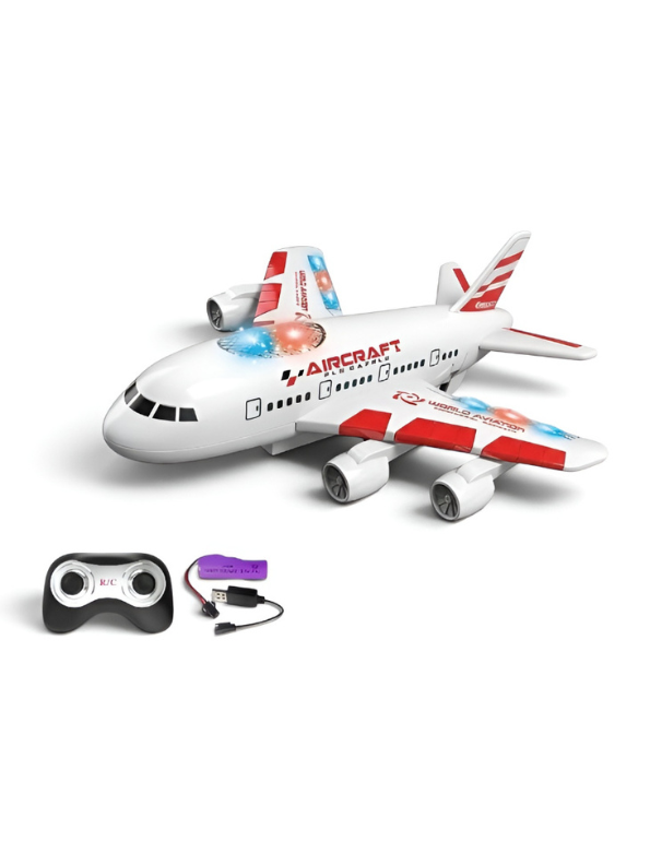Red RC Aerobus Airplane Toy for Kids with Flashing LED Lights & Remote Control – Rechargeable Toy Jet Model TV4598