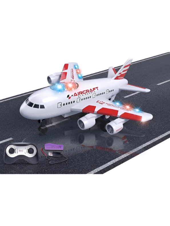 Red RC Aerobus Airplane Toy for Kids with Flashing LED Lights & Remote Control – Rechargeable Toy Jet Model TV4598