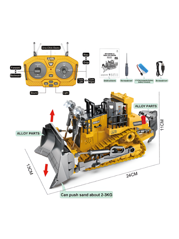 RC Bulldozer Toy Construction Front Loader with Metal Parts MD547.