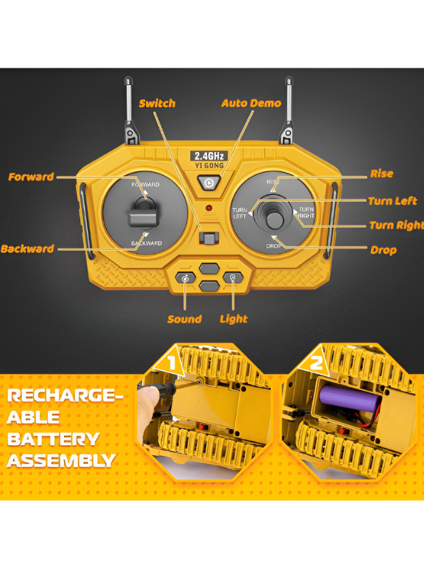 RC Bulldozer Toy Construction Front Loader with Metal Parts MD547.