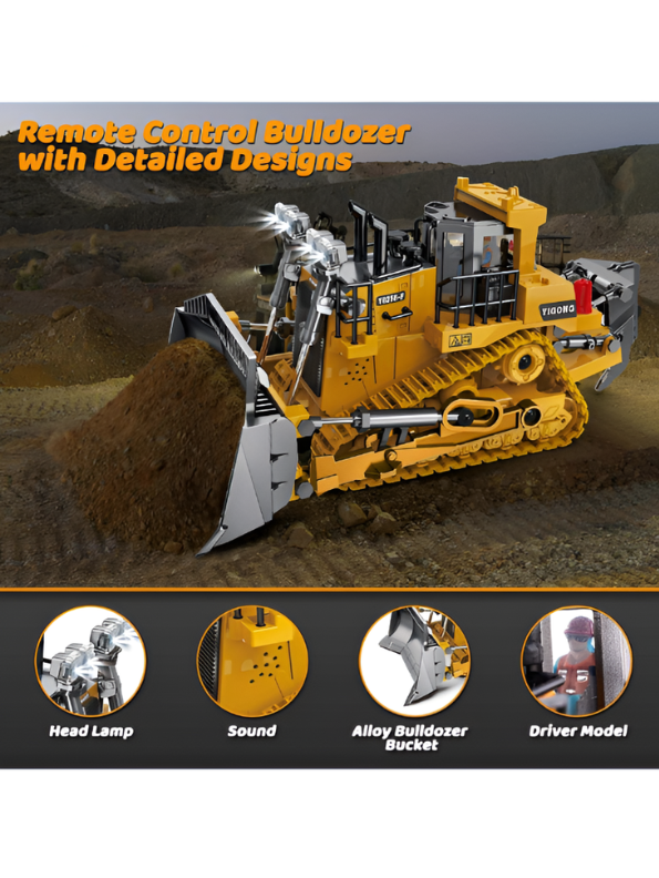 RC Bulldozer Toy Construction Front Loader with Metal Parts MD547.