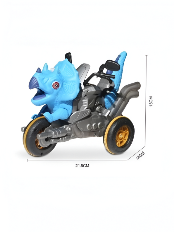 RC Dinosaur Motorcycle Toy for Boys & Girls – 2.4G Remote Control Dino Tricycle with LED Lights, Music, Water Spray & 360° Stunt Rotation Blue LMI15371.