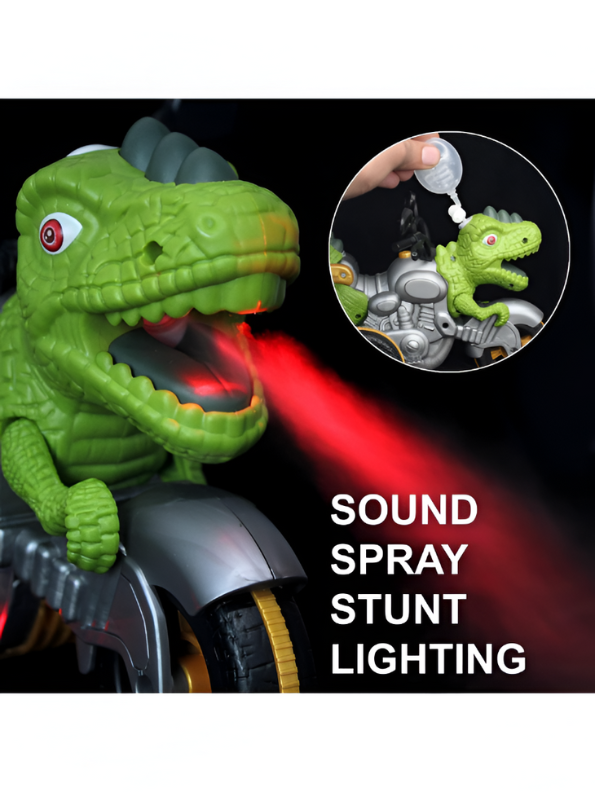 RC Dinosaur Motorcycle Toy for Boys & Girls – 2.4G Remote Control Dino Tricycle with LED Lights, Music, Water Spray & 360° Stunt Rotation Green LMI15371.
