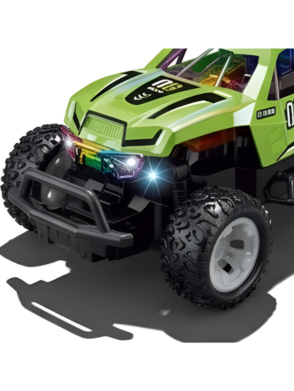 RC Green Spray Stunt Buggy – 1:18 Scale All-Terrain Remote Control Climbing Truck with LED Lights, Exhaust Mist Effect & USB Rechargeable Battery LMI16891