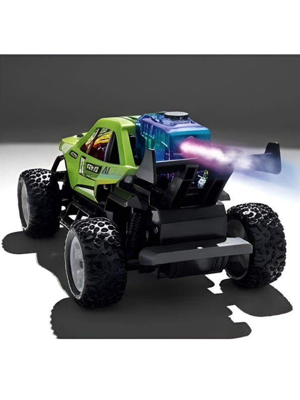 RC Green Spray Stunt Buggy – 1:18 Scale All-Terrain Remote Control Climbing Truck with LED Lights, Exhaust Mist Effect & USB Rechargeable Battery LMI16891