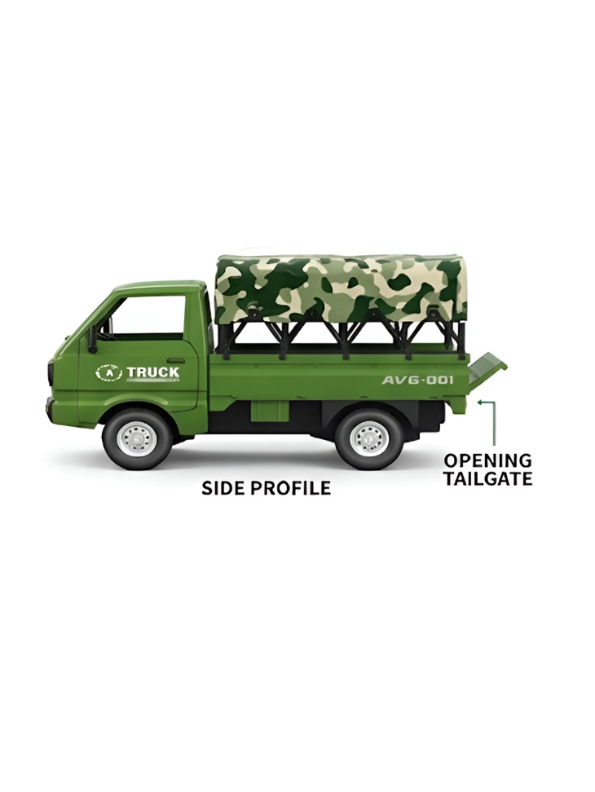 RC Military Transport Truck 1:16 Scale with Camouflage Canopy, LED Lights & Opening Tailgate TV5497.