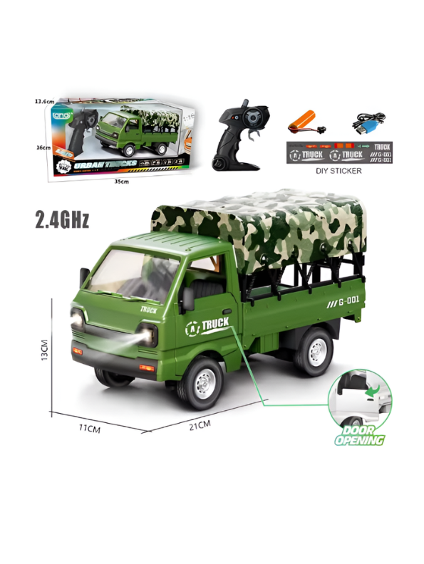 RC Military Transport Truck 1:16 Scale with Camouflage Canopy, LED Lights & Opening Tailgate TV5497.