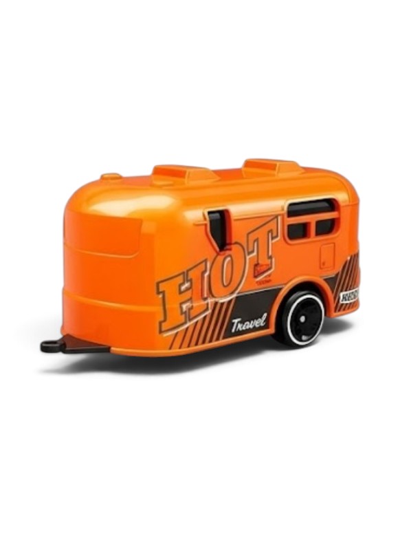 RC Monster Truck with Detachable Camper Caravan Trailer 1:64 Scale Orange with Acrylic Display Case MD571.