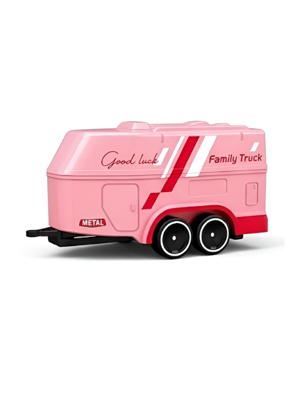 RC Monster Truck with Detachable Camper Caravan Trailer 1:64 Scale Pink with Acrylic Display Case MD571.