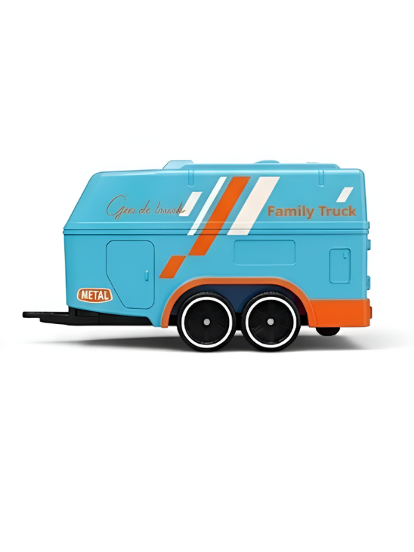 RC Monster Truck with Detachable Camper Caravan Trailer 1:64 Scale Gulf Edition Turquoise with Acrylic Display Case MD571.