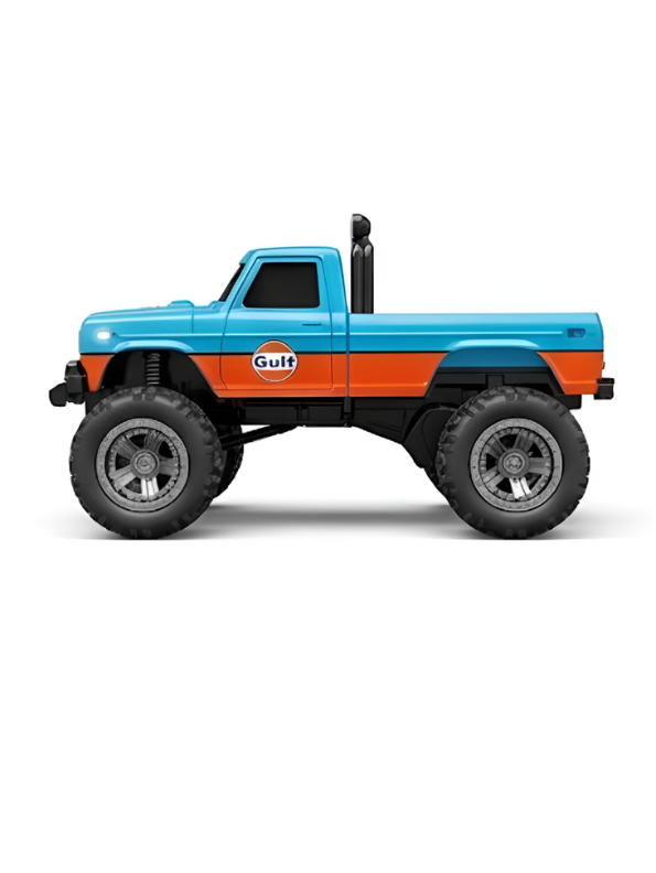 RC Monster Truck with Detachable Camper Caravan Trailer 1:64 Scale Gulf Edition Turquoise with Acrylic Display Case MD571.