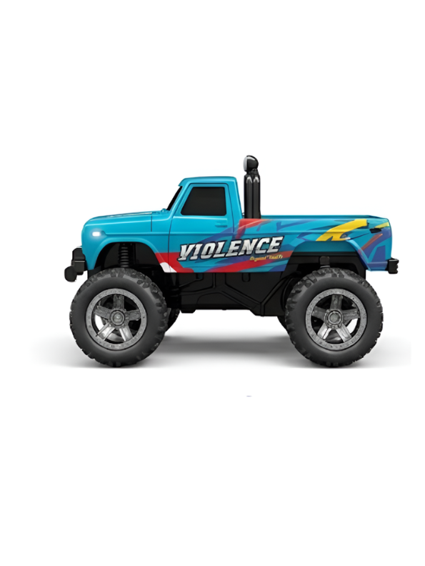 RC Monster Truck with Detachable Camper Caravan Trailer 1:64 Scale Turquoise with Acrylic Display Case MD571.