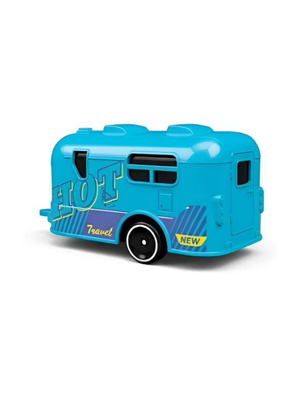 RC Monster Truck with Detachable Camper Caravan Trailer 1:64 Scale Turquoise with Acrylic Display Case MD571.