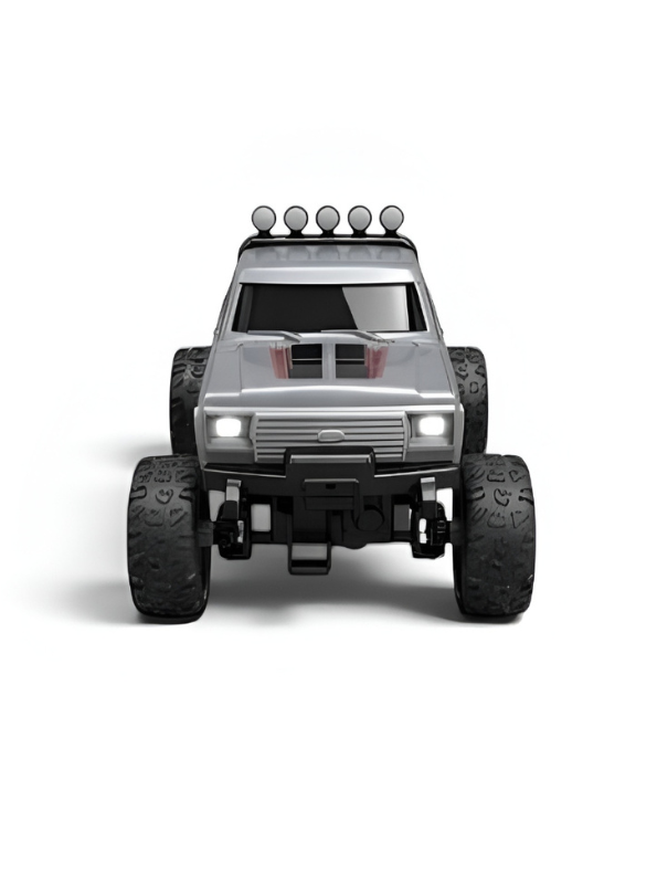 RC Monster Truck with Detachable Camper Caravan Trailer 1:64 Scale Grey with Acrylic Display Case MD571.