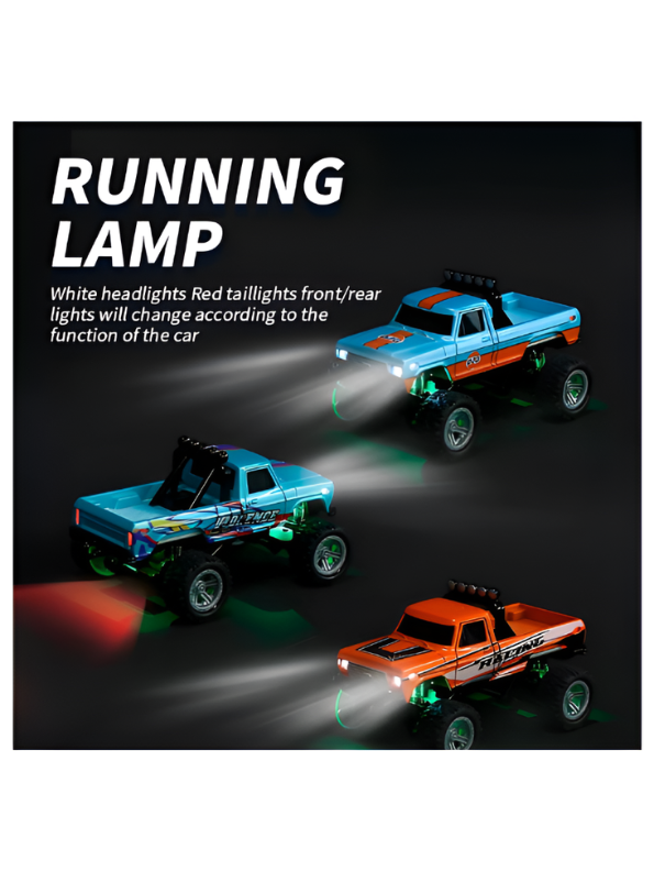 RC Monster Truck with Detachable Camper Caravan Trailer 1:64 Scale Turquoise with Acrylic Display Case MD571.