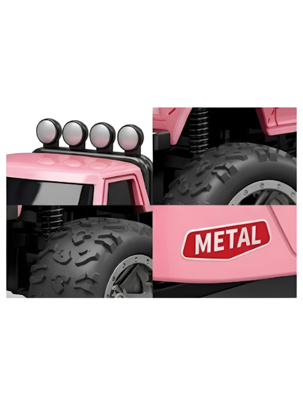 RC Monster Truck with Detachable Camper Caravan Trailer 1:64 Scale Pink with Acrylic Display Case MD571.