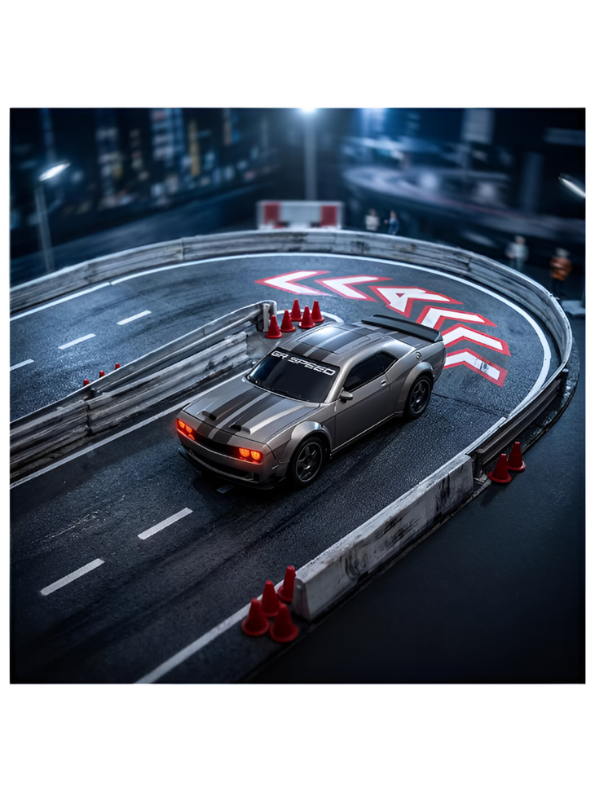 Mini RC Mustang Drift Car Set Scale 1:43 with Barricades Grey MD603.