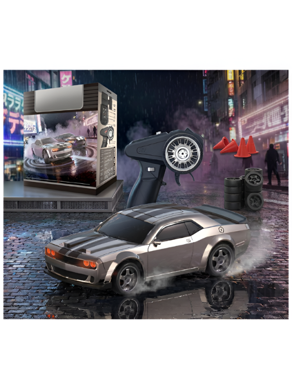 Mini RC Mustang Drift Car Set Scale 1:43 with Barricades Grey MD603.