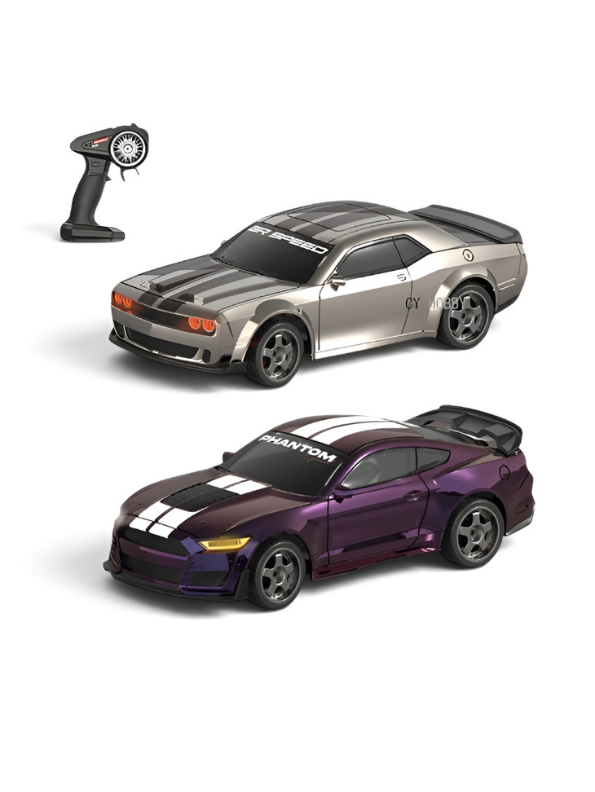 Mini RC Mustang Drift Car Set Scale 1:43 with Barricades Grey MD603.