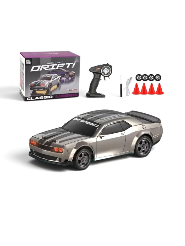 Mini RC Mustang Drift Car Set Scale 1:43 with Barricades Grey MD603.