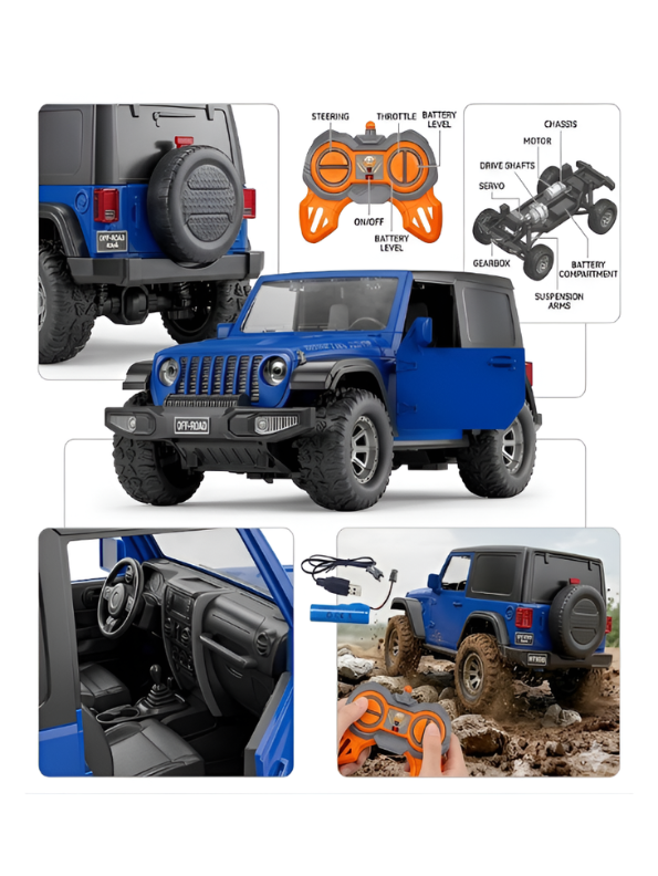 RC Off-Road Jeep – Rechargeable Remote Control Car with Doors & LED Lights MD3340.