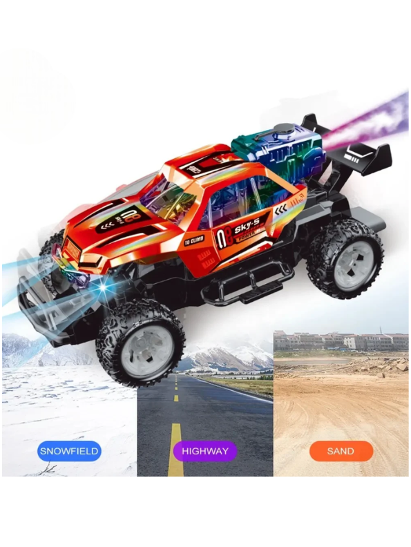 RC Spray Stunt Buggy – 1:18 Scale All-Terrain Remote Control Climbing Truck with LED Lights, Exhaust Mist Effect & USB Rechargeable Battery LMI16891
