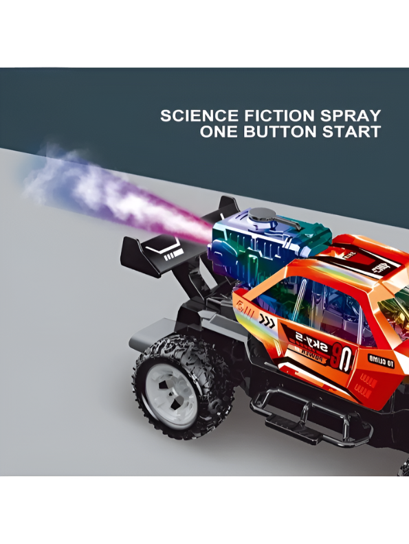 RC Spray Stunt Buggy – 1:18 Scale All-Terrain Remote Control Climbing Truck with LED Lights, Exhaust Mist Effect & USB Rechargeable Battery LMI16891