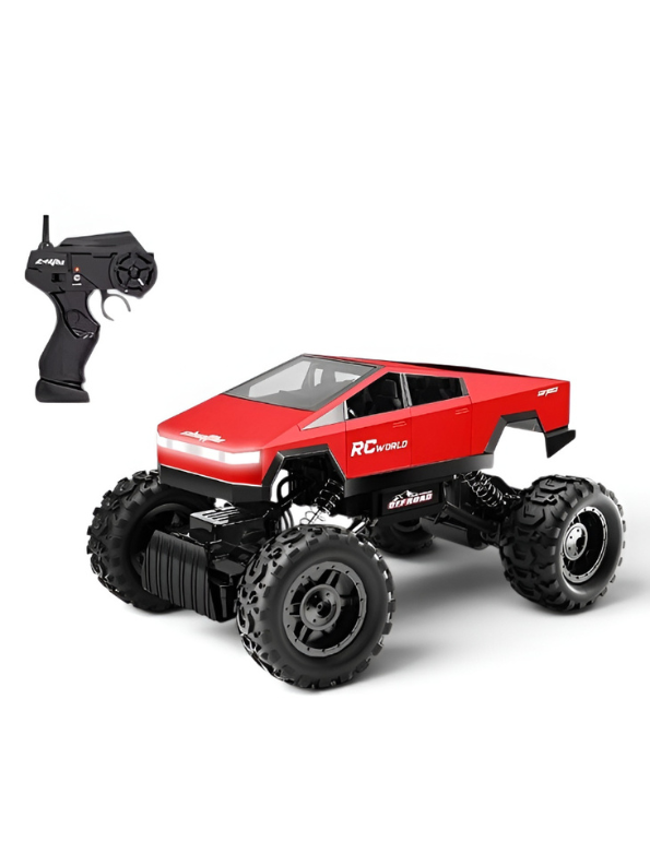 RC World 1:14 Scale Off-Road Monster Truck - Red Cybertruck Style Remote Control Car with Rechargeable Battery, LED Lights & All-Terrain Suspension LMI16861