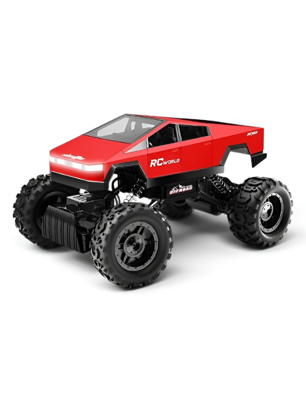 RC World 1:14 Scale Off-Road Monster Truck - Red Cybertruck Style Remote Control Car with Rechargeable Battery, LED Lights & All-Terrain Suspension LMI16861
