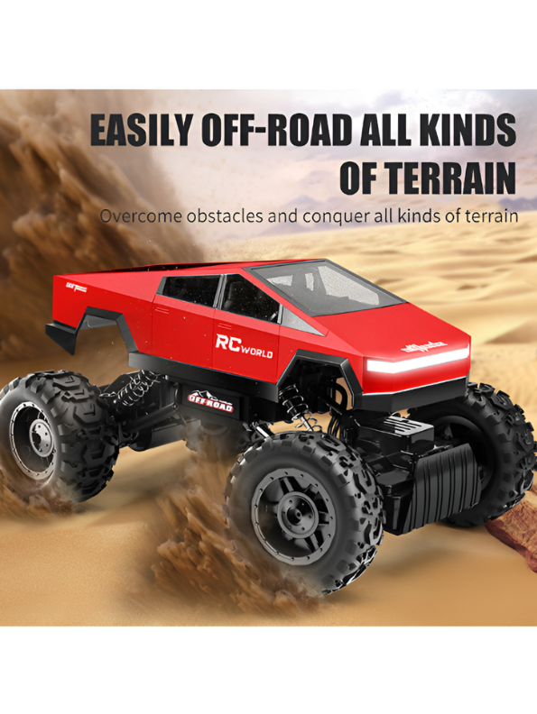 RC World 1:14 Scale Off-Road Monster Truck - Red Cybertruck Style Remote Control Car with Rechargeable Battery, LED Lights & All-Terrain Suspension LMI16861