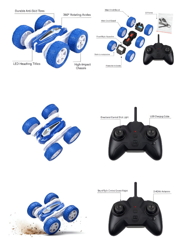 Remote Control Stunt Car for Kids - 360° Rotating Double-Sided Flip RC Crawler, Blue