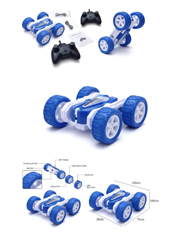 Remote Control Stunt Car for Kids - 360° Rotating Double-Sided Flip RC Crawler, Blue