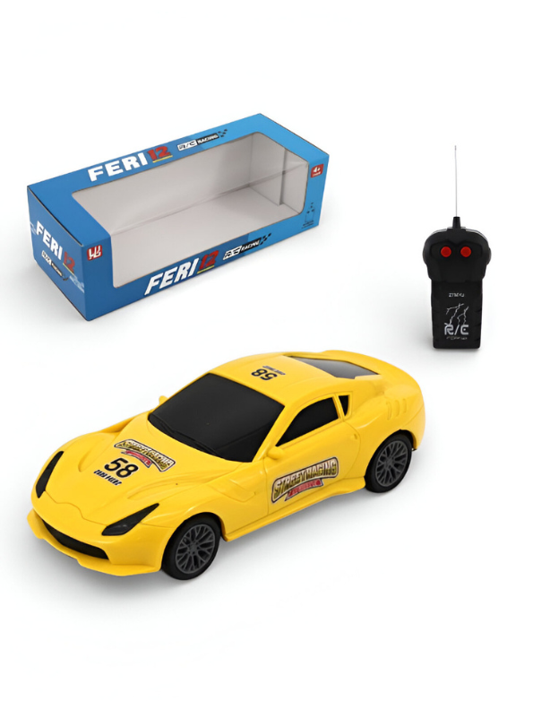 FERI 12 Remote Control Racing Car for Kids – 27MHz Yellow Sports Car Toy with Full Function Radio Control – Fast Street Racing RC Car Gift for Boys and Girls Ages 4+ LMI15805