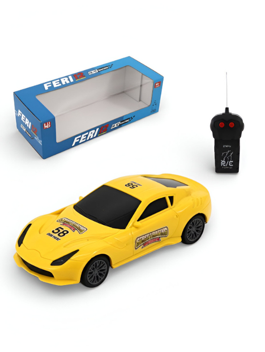 FERI 12 Remote Control Racing Car for Kids – 27MHz Yellow Sports Car Toy with Full Function Radio Control – Fast Street Racing RC Car Gift for Boys and Girls Ages 4+ LMI15805